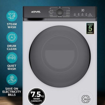 Egnrl 7.5KG Front Load Washing Machine With Inverter BLDC Motor 1200 RPM, 12 Programs, EGWMFL800, Black/White