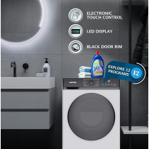 Egnrl 7.5KG Front Load Washing Machine With Inverter BLDC Motor 1200 RPM, 12 Programs, EGWMFL800, Black/White