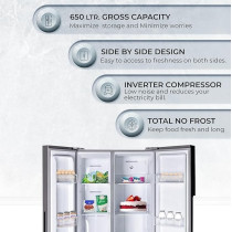 Egnrl 650 Liters Side By Side Inverter Based Refrigerator Freezer ‎With Digital Control And Temperature Display, No-Frost, LED-light EGR820S Dark Silver
