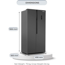 Egnrl 650 Liters Side By Side Inverter Based Refrigerator Freezer ‎With Digital Control And Temperature Display, No-Frost, LED-light EGR820S Dark Silver