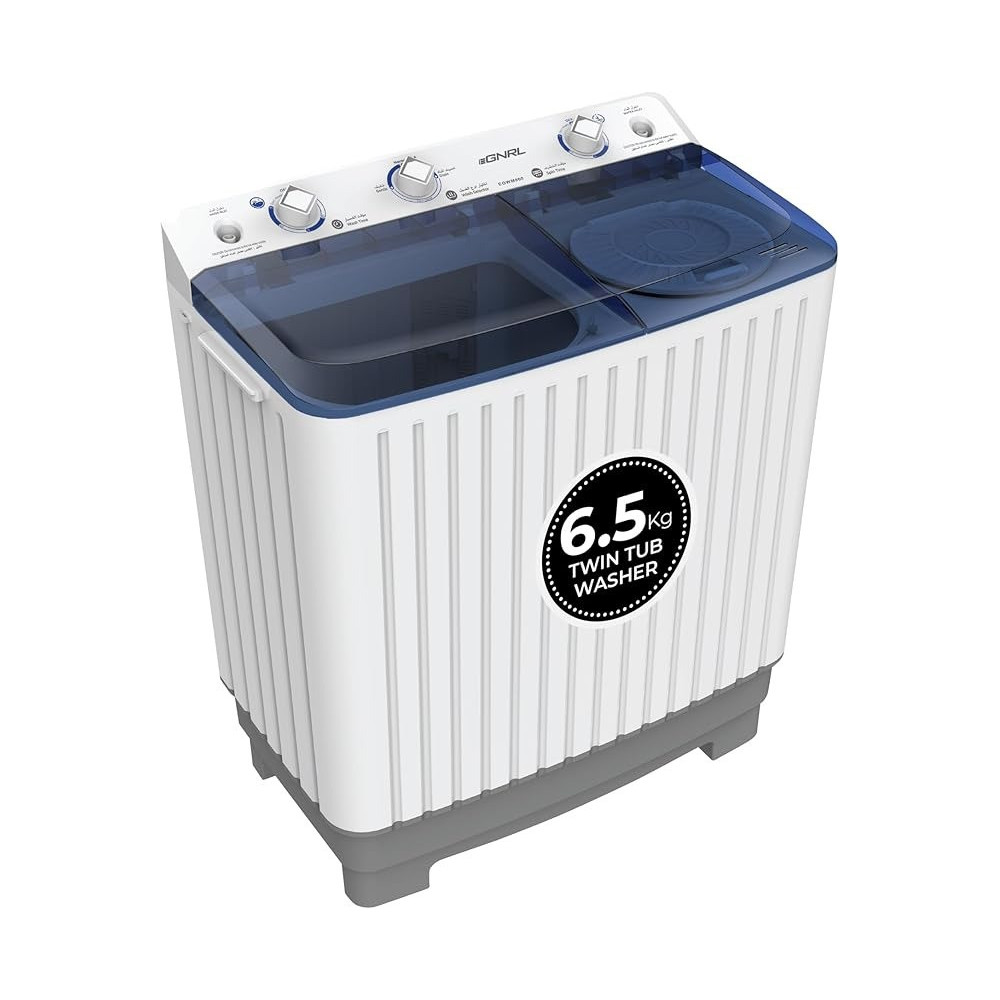 Egnrl 6.5 KG Wash, 5 KG Spin Capacity Twin Tub Washer Washing Machine, White/Blue