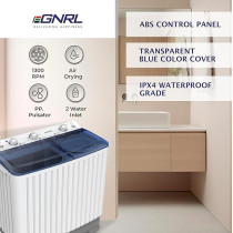 Egnrl 6.5 KG Wash, 5 KG Spin Capacity Twin Tub Washer Washing Machine, White/Blue