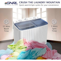Egnrl 6.5 KG Wash, 5 KG Spin Capacity Twin Tub Washer Washing Machine, White/Blue