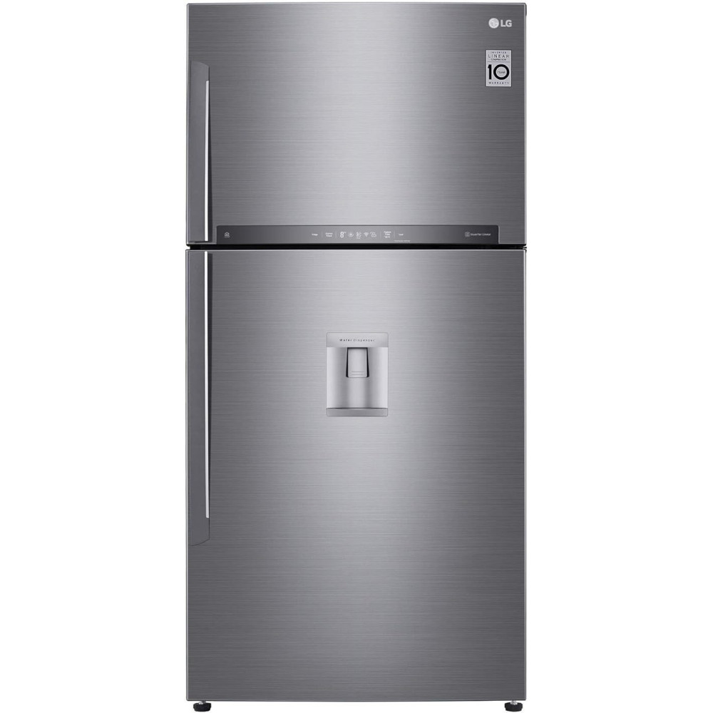 LG 630 Liters Top Mount Refrigerator With Linear Inverter Compressor, Hygiene Fresh Plus Technology, Water Dispenser, Shiny Steel - GR F832HLHU