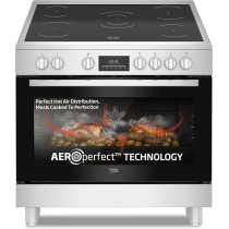 Beko 90 x 60 Cm Freestanding Ceramic Electric Cooker With 5 Zones, 8 Cooking Function Oven, 111 Liters Oven Capacity, A+ Energy Rating, LED Touch Display, Steamshine Cleaning, Stainless Steel, BGM30203EX