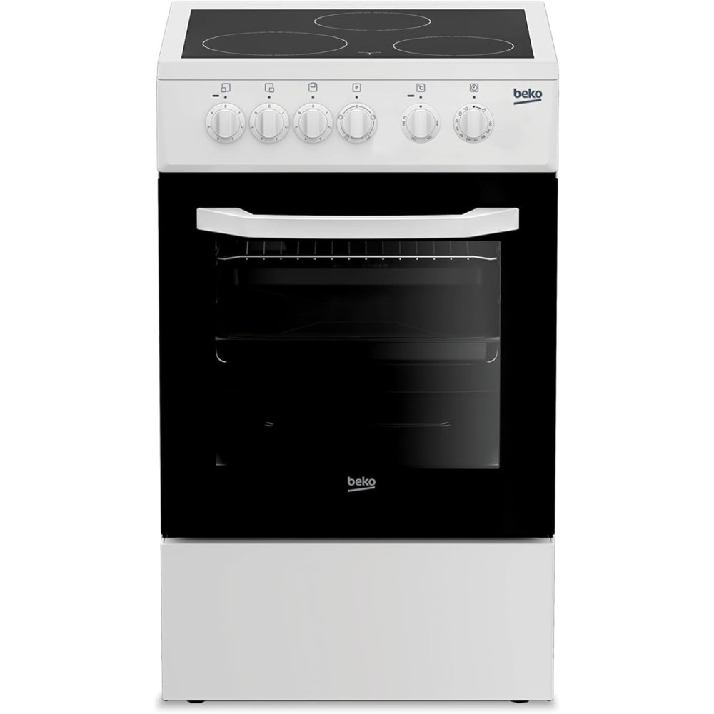 Beko 50 x 50 Cm Freestanding Ceramic Electric Cooker With 3 Zones, 4 Cooking Function Oven, A+ Energy Rating, Steam Shine Cleaning, Halogen Illumination, White Colour, CSS48100GW
