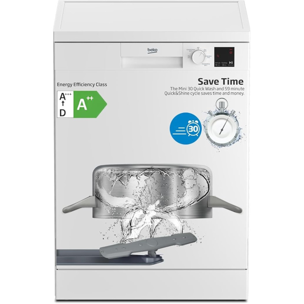 Beko Freestanding Dishwasher 13 Place Settings, 5 Programs, 2 Racks, A++ Energy Rating, Quiet Operation, DVN05320W, White
