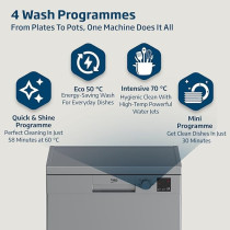 Beko Freestanding Dishwasher 13 Place Settings, 4 Programs, 2 Racks, A++ Energy Rating, Quiet Operation, DVN04X20S, Silver