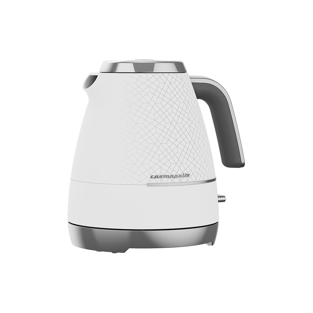 Beko Cosmopolis Electric Kettle, 1.7L 3000W, LED Warning, Auto-Off, Keep Warm Function, Dry-Boil Protection, 360 Degree Rotating Base, Wireless Use, White/Chrome, WKM8307CR