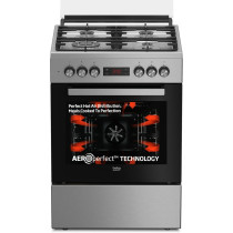 Beko 60 x 60 Cm Free Standing Combination Cooker Full Safety With 4 High Efficiency Gas Burner, FSM61330DXDSL, Silver/Black