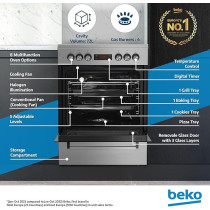 Beko 60 x 60 Cm Free Standing Combination Cooker Full Safety With 4 High Efficiency Gas Burner, FSM61330DXDSL, Silver/Black