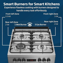 Beko 60 x 60 Cm Free Standing Combination Cooker Full Safety With 4 High Efficiency Gas Burner, FSM61330DXDSL, Silver/Black