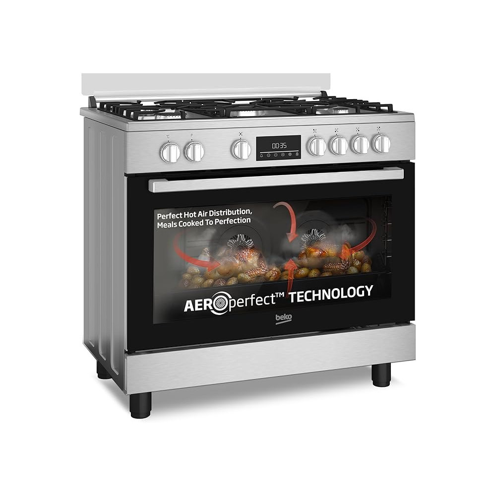 Beko 90 x 60 Cm Free Standing Combination Cooker With Air Fryer Function, Full Safety With 5 High Efficiency Gas Burner