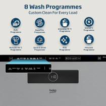 Beko Freestanding Dishwasher 15 Place Settings, 8 Programs, 3 Racks, A++ Energy Rating, Quiet Operation, BDEN38523XQ, Silver