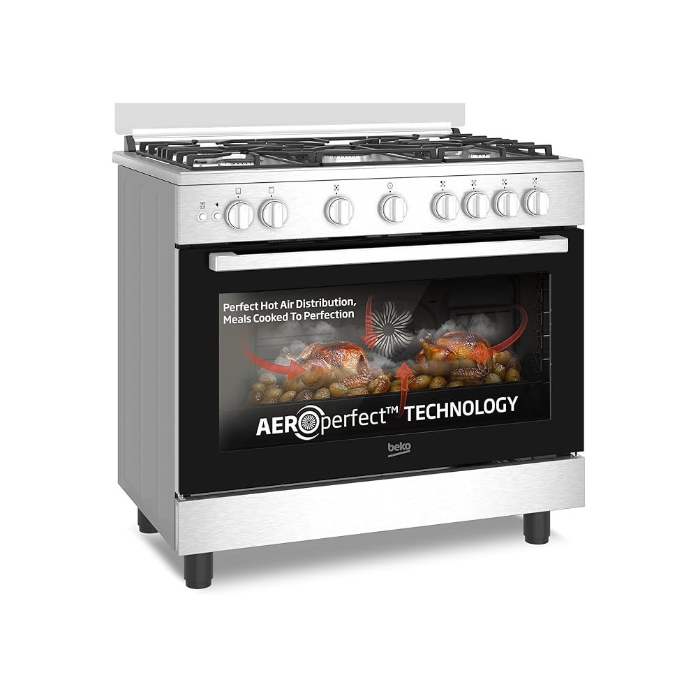 Beko 90 x 60 Cm Free Standing Gas Cooker, Full Safety With 5 High Efficiency Gas Burner, BGGR11127GX