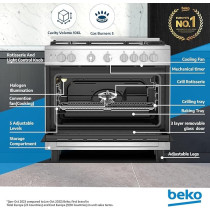Beko 90 x 60 Cm Free Standing Gas Cooker, Full Safety With 5 High Efficiency Gas Burner, BGGR11127GX