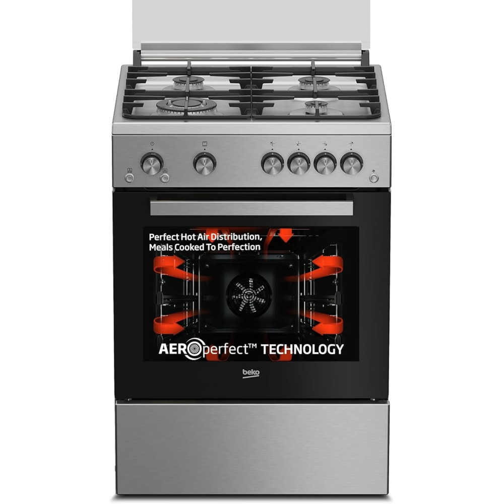 Beko 60 x 60 Cm Free Standing Gas Cooker, Full Safety With 4 High Efficiency Gas Burner, FSHT61121DXL