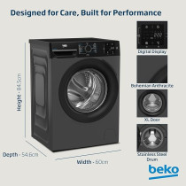 Beko 8 Kg Front Load Washing Machine, 1400 RPM, 15 Programmes, Low Noise, Quick Wash, Grey, WTV814UNXA