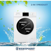 Westpoint 8/5 Kg Washer And Dryer Combo Washing Machine With Energy Saving Inventor Motor, 1400 RPM, 12 Easy Wash Programs, Quick Wash In 15Min And 4 Drying Programs, WDMT-81424E