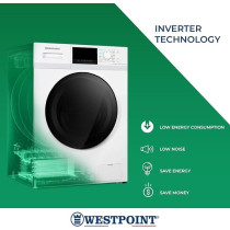 Westpoint 8/5 Kg Washer And Dryer Combo Washing Machine With Energy Saving Inventor Motor, 1400 RPM, 12 Easy Wash Programs, Quick Wash In 15Min And 4 Drying Programs, WDMT-81424E