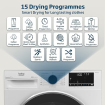 Beko 10 Kg Heat Pump Condenser Tumble Dryer With 15 Programmes, A++ Energy Efficiency Class, Iron Finsh Technology, DHP10W, White