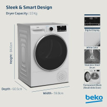 Beko 10 Kg Heat Pump Condenser Tumble Dryer With 15 Programmes, A++ Energy Efficiency Class, Iron Finsh Technology, DHP10W, White