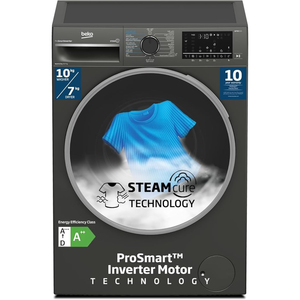 Beko 10/7 Kg Washer/Dryer, 1400 RPM, 15 Programme, Manhattan Grey Colour, Wash And Wear Programme, WD10714M