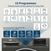 Beko 10/7 Kg Washer/Dryer, 1400 RPM, 15 Programme, Manhattan Grey Colour, Wash And Wear Programme, WD10714M