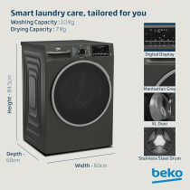 Beko 10/7 Kg Washer/Dryer, 1400 RPM, 15 Programme, Manhattan Grey Colour, Wash And Wear Programme, WD10714M