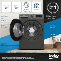 Beko 8/5 Kg Washer/Dryer, 1400 RPM, 15 Programme, Manhattan Grey Colour, Wash And Wear Programme, WD8514W