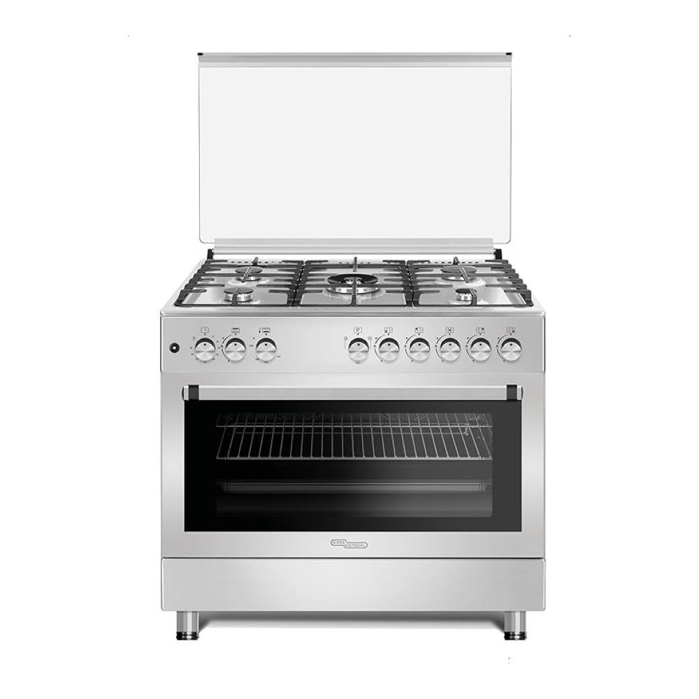 Super General 90 x 60 Cm, 5 Gas Burners, Oven/Grill With Rotisserie Free Standing Gas Cooker, Stainless Steel, Turbo Fan, SGC9607FSHGF