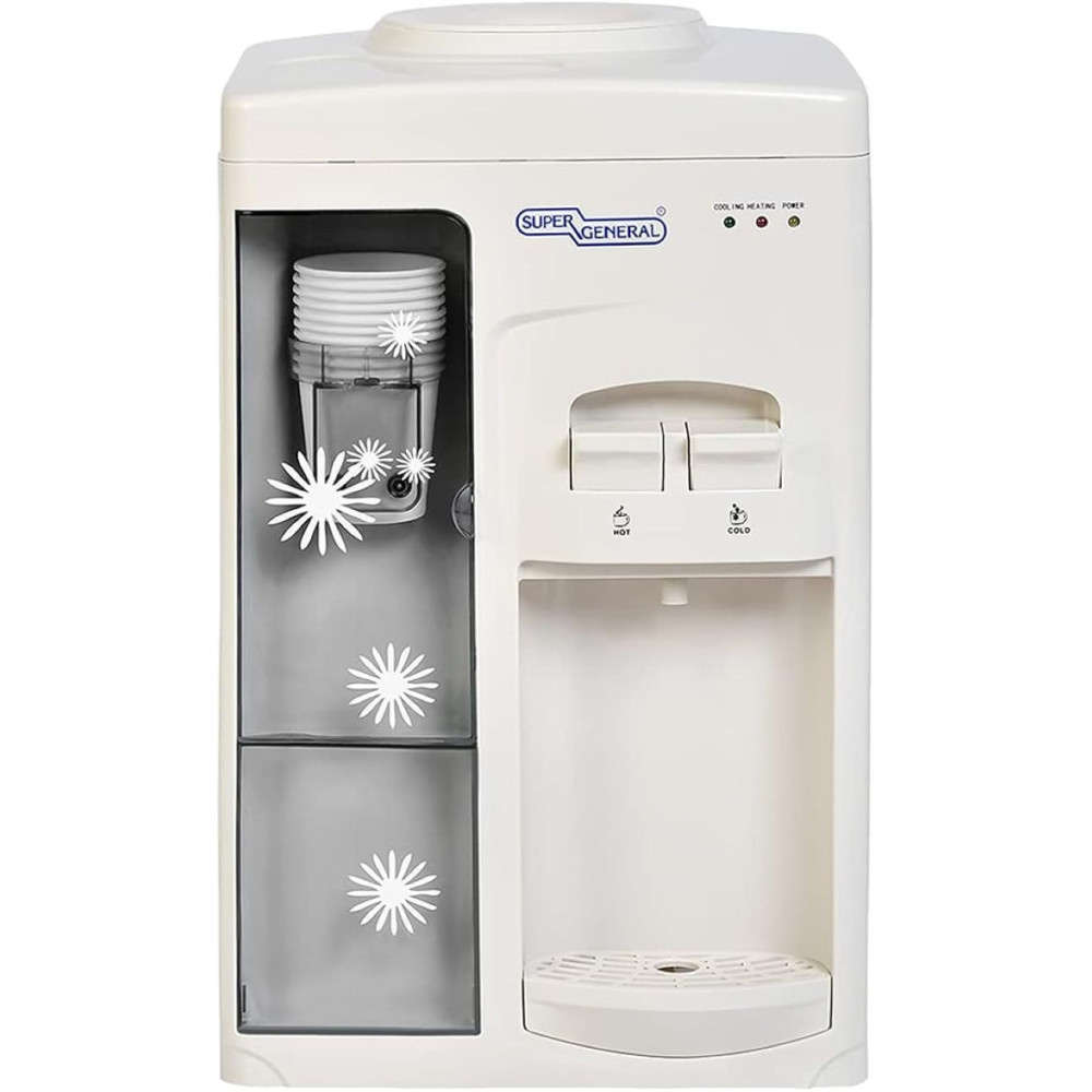 Super General Counter-Top Hot And Cold Water Dispenser, Water-Cooler With Cup-Holder, Instant-Hot-Water, 2 Taps, SGL-1131, White/Grey