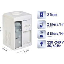 Super General Counter-Top Hot And Cold Water Dispenser, Water-Cooler With Cup-Holder, Instant-Hot-Water, 2 Taps, SGL-1131, White/Grey