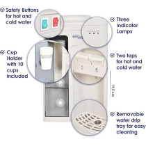 Super General Counter-Top Hot And Cold Water Dispenser, Water-Cooler With Cup-Holder, Instant-Hot-Water, 2 Taps, SGL-1131, White/Grey