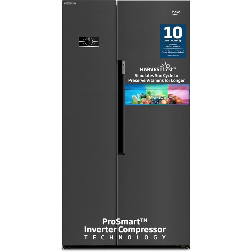 Beko Refrigerator 635 Liters Side By Side Prepainted Dark Inox Colour, GNE741PP