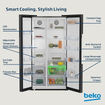 Beko Refrigerator 635 Liters Side By Side Prepainted Dark Inox Colour, GNE741PP