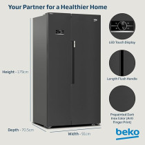 Beko Refrigerator 635 Liters Side By Side Prepainted Dark Inox Colour, GNE741PP