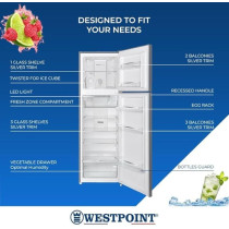 Westpoint 350 Ltr Double Door Refrigerator With No Frost Fridge Freezer,Fresh Zone Compartment,Egg Rack Twister For Ice Built In Condenser, Silver, WNN-3523ERI