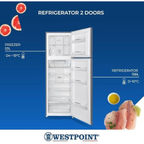 Westpoint 350 Ltr Double Door Refrigerator With No Frost Fridge Freezer,Fresh Zone Compartment,Egg Rack Twister For Ice Built In Condenser, Silver, WNN-3523ERI