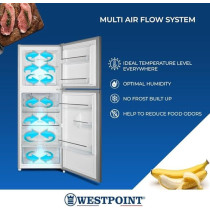 Westpoint 350 Ltr Double Door Refrigerator With No Frost Fridge Freezer,Fresh Zone Compartment,Egg Rack Twister For Ice Built In Condenser, Silver, WNN-3523ERI