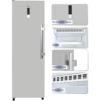 Super General Frost Free Upright Freezer 400 Liter Gross Volume, Inox, Deep-Freezer With 8 Compartments, LED Display, SGUF-401-NFPD