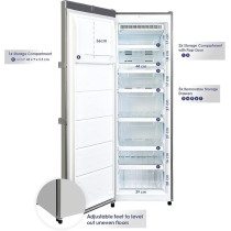 Super General Frost Free Upright Freezer 400 Liter Gross Volume, Inox, Deep-Freezer With 8 Compartments, LED Display, SGUF-401-NFPD