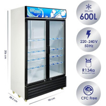 Super General 800 Liter Gross Double-Door Chiller, Upright Beverage-Showcase, Energy-Saving, Low-Noise, White/Black, SGSC818IF