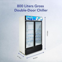 Super General 800 Liter Gross Double-Door Chiller, Upright Beverage-Showcase, Energy-Saving, Low-Noise, White/Black, SGSC818IF