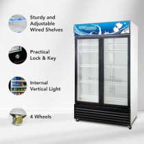 Super General 800 Liter Gross Double-Door Chiller, Upright Beverage-Showcase, Energy-Saving, Low-Noise, White/Black, SGSC818IF