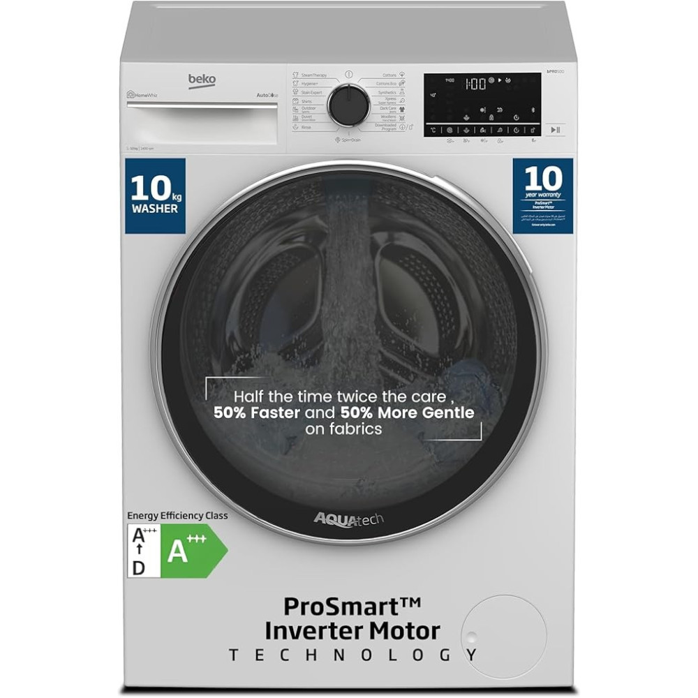 Beko 10 Kg Front Load Washing Machine, 1400 RPM, 15 Programme, White Colour