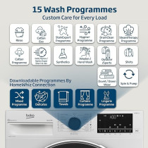 Beko 10 Kg Front Load Washing Machine, 1400 RPM, 15 Programme, White Colour