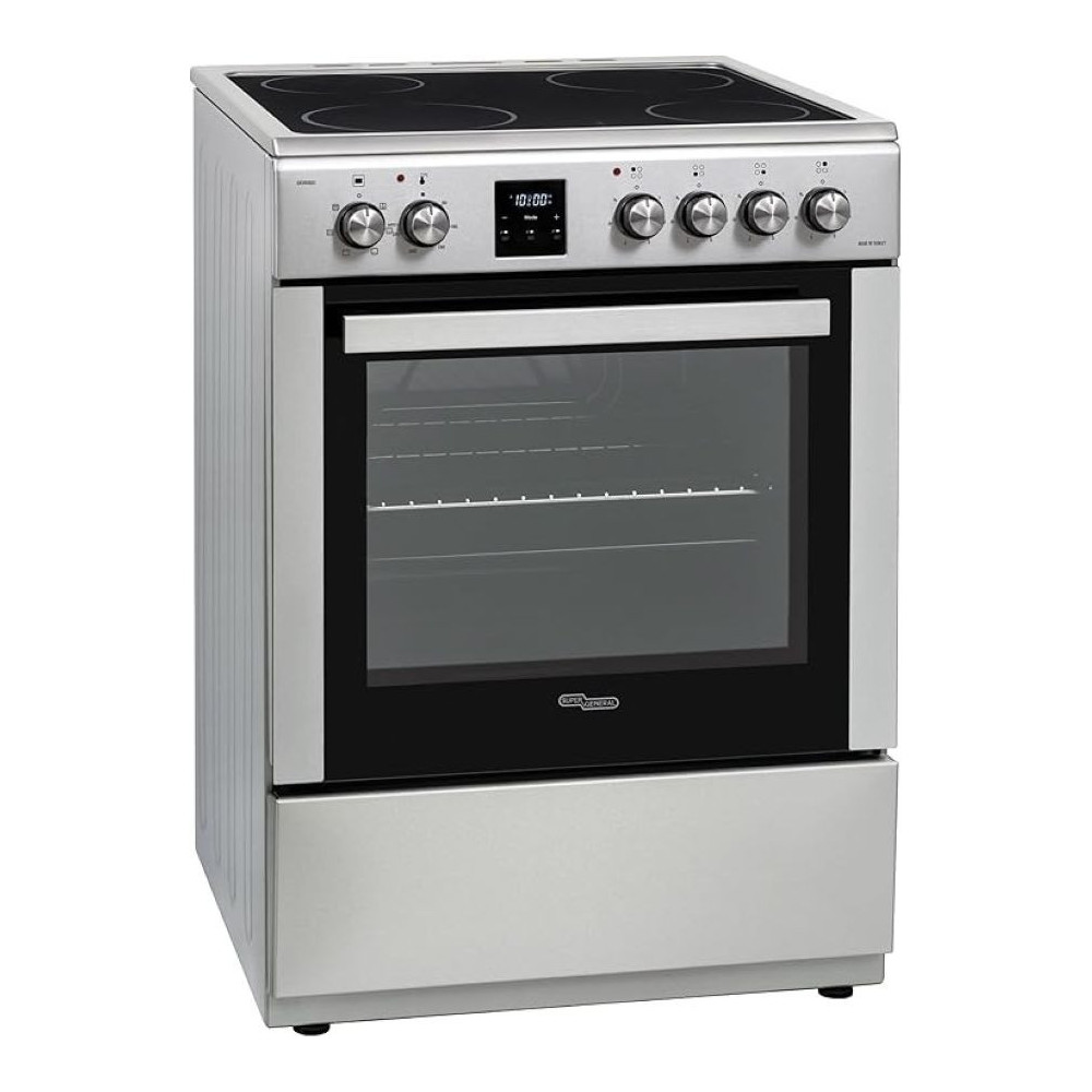 Super General Electric-Cooker, Vitroceramic 4-Burner, Stainless-Steel, Oven, Grill With Rotisserie (Electric), Oven Fan Turbo, 60 x 60 x 85 Cm, SGCV-61DSS