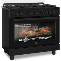 Beko 90 x 60 Cm Freestanding Gas Cooker Full Safety With 5 High Efficiency Gas Burner, Black