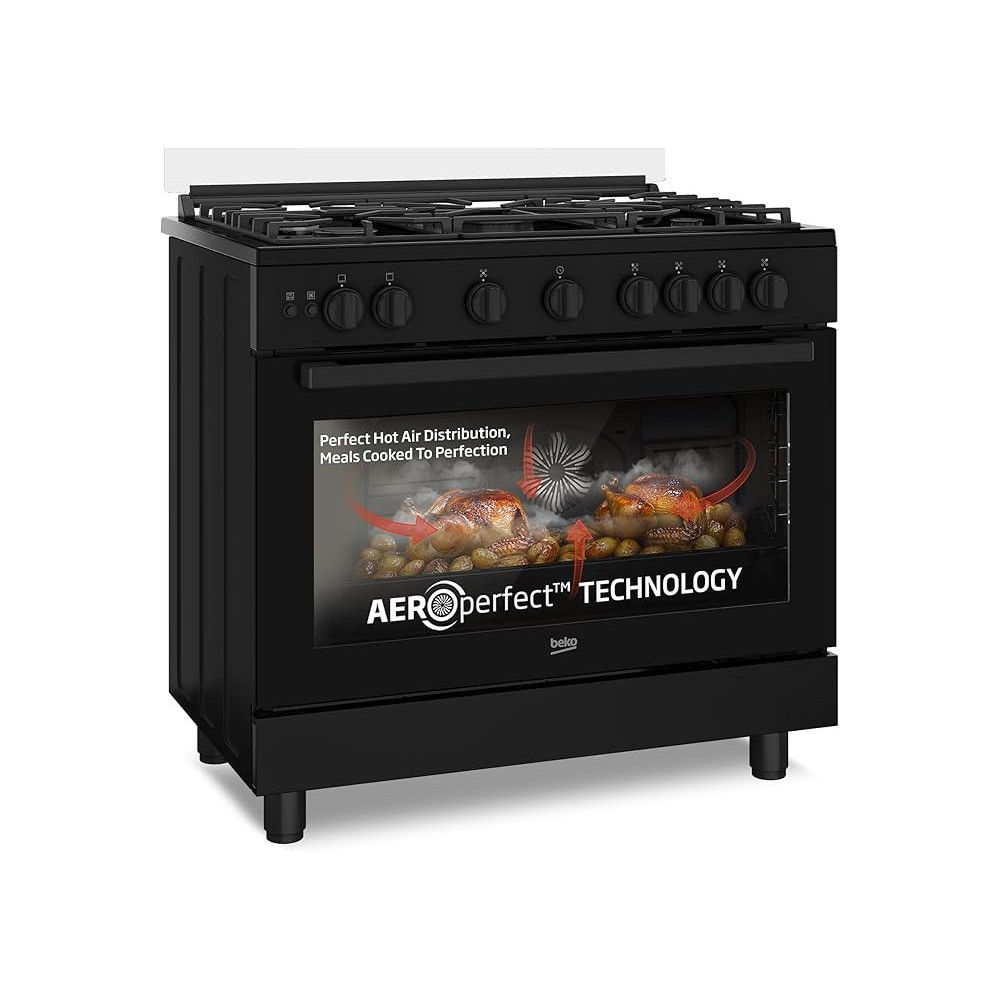 Beko 90 x 60 Cm Freestanding Gas Cooker Full Safety With 5 High Efficiency Gas Burner, Black